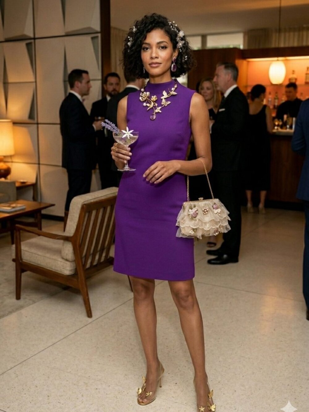 Alice + Olivia Purple Midi Mock Neck Dress Size 0 Cocktail Designer Wedding Gues